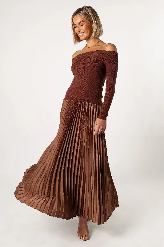 slate-off-shoulder-pleated-midi-dress-bronze