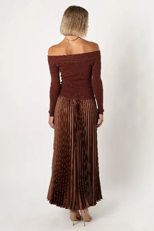 slate-off-shoulder-pleated-midi-dress-bronze