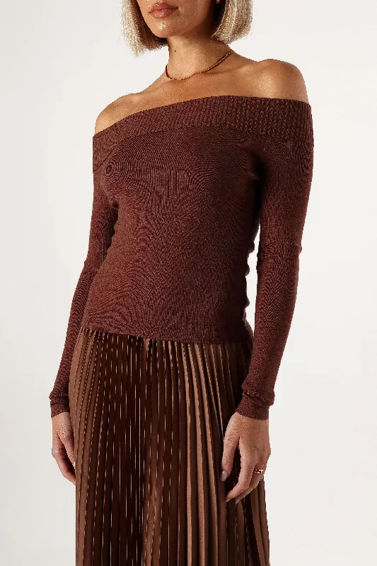 slate-off-shoulder-pleated-midi-dress-bronze