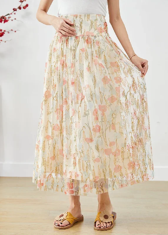 slim-fit-beige-high-waist-print-tulle-skirt-summer