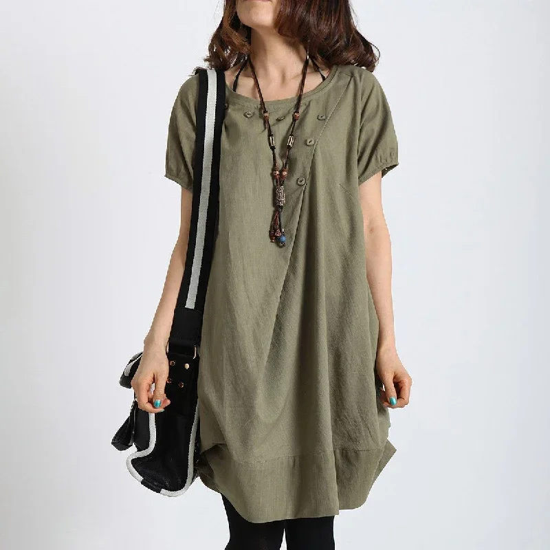 Tea green cotton sundress baggy linen casual summer dress