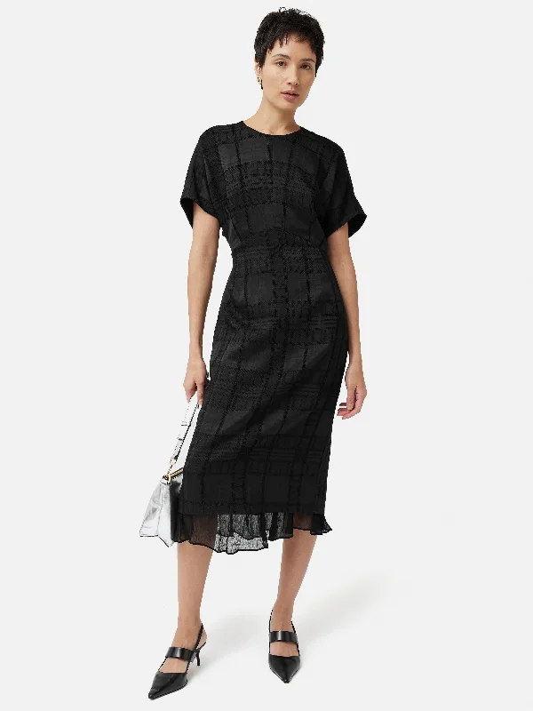 Textured Check Midi Dress | Black