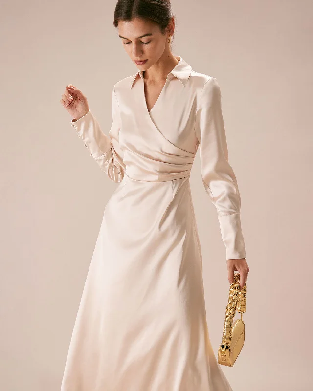 the-apricot-lapel-pleated-satin-maxi-dress