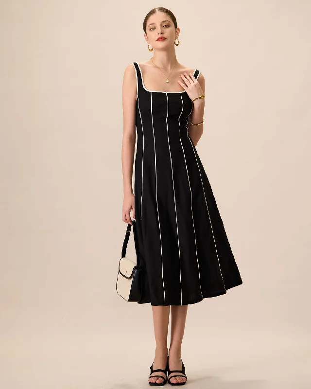 the-black-square-neck-contrast-midi-dress