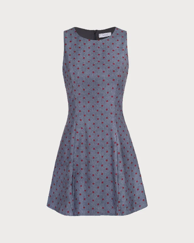 The Grey Round Neck Polka Dot Mini Dress