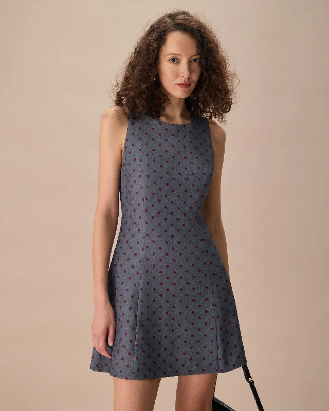 the-grey-round-neck-polka-dot-mini-dress