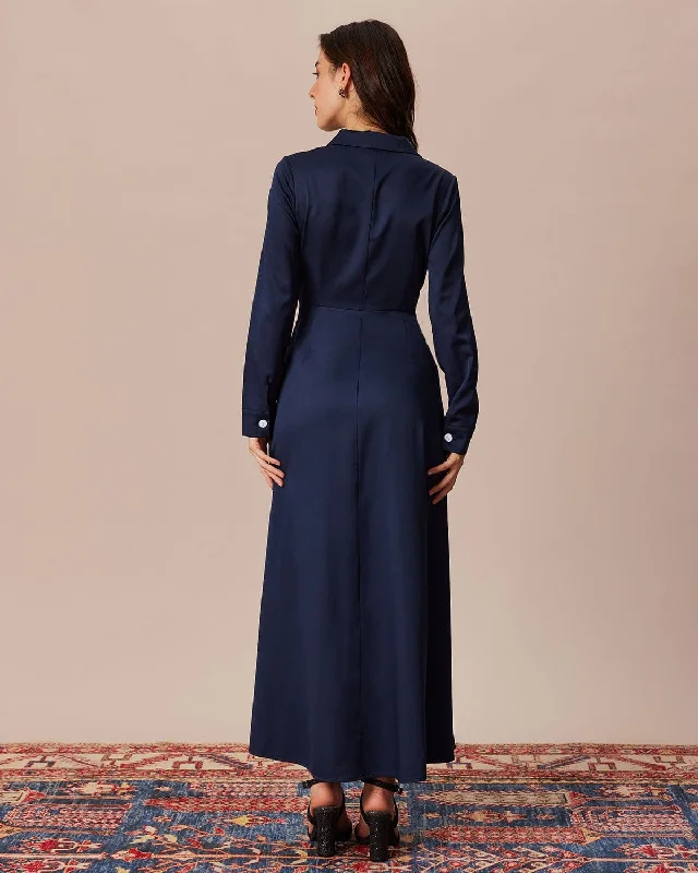 the-navy-lapel-single-breasted-maxi-dress