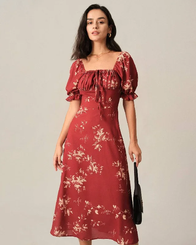 The Square Neck Floral Midi Dress