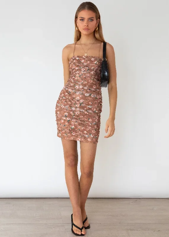 Tounge Tied Dress - Tan Floral