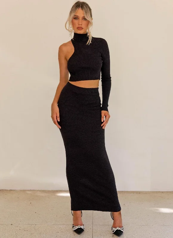 Toxic Dream Knit Maxi Skirt - Raven