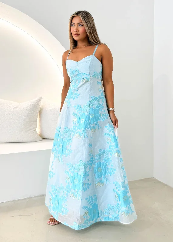 Tralentina Midi Dress - Pale Blue Brocade