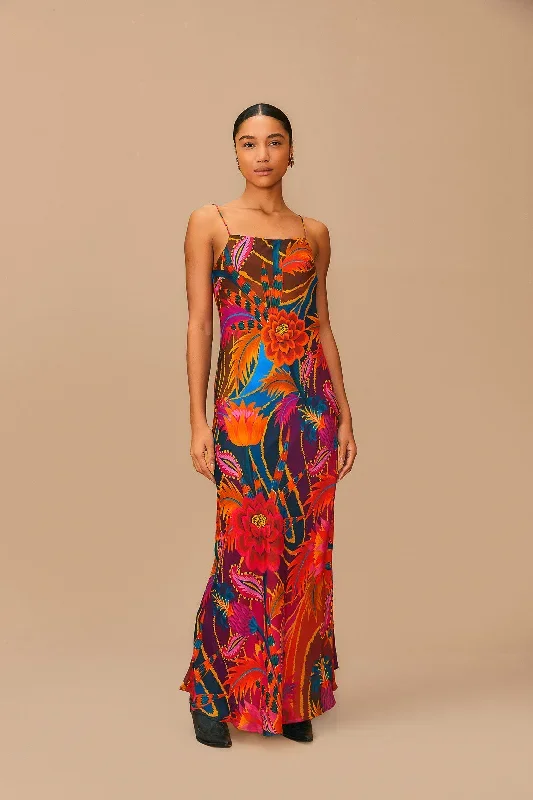 Vintage Wave Multicolor Lenzing™ Ecovero™ Viscose Maxi Dress