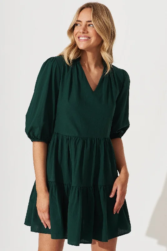 Willa Smock Dress In Emerald Cotton