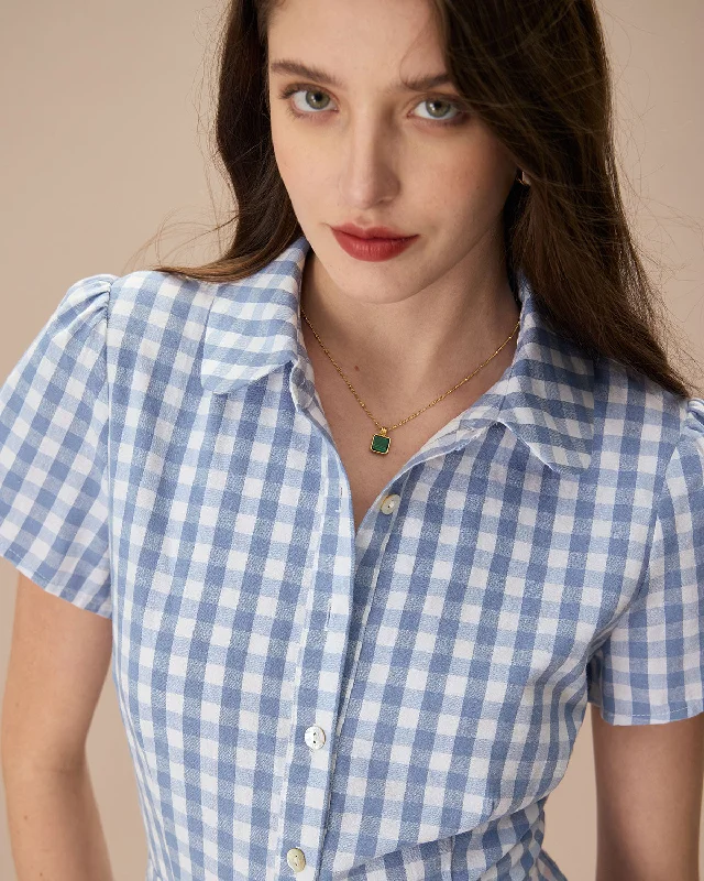 womens-blue-plaid-lapel-cotton-mini-dress