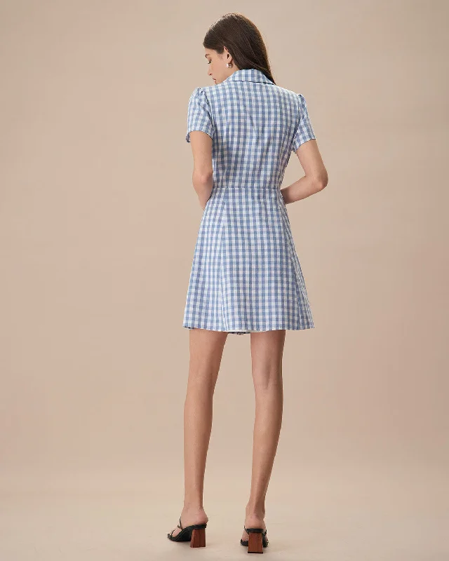 womens-blue-plaid-lapel-cotton-mini-dress