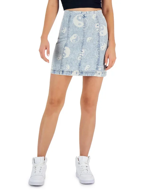 Womens Mini Printed Denim Skirt