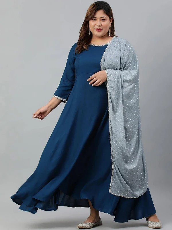 XL LOVE by Plus Size Teal Rayon Kurta and Dupatta