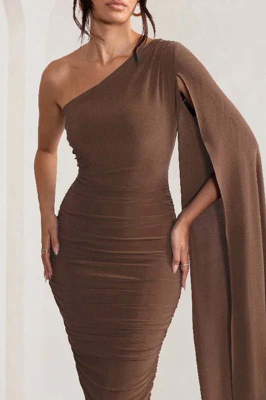 yara-chocolate-brown-one-shoulder-cape-ruched-midi-dress-cl127661106