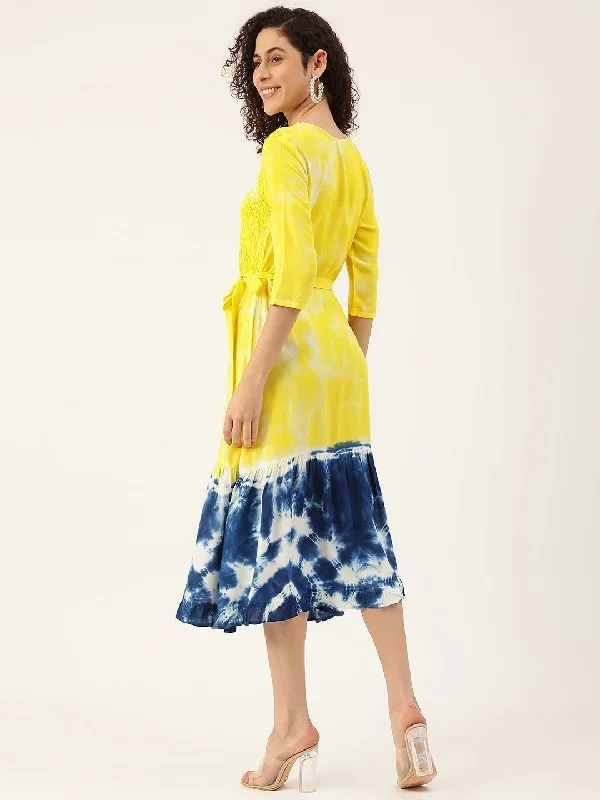 yellow-navy-blue-dyed-a-line-midi-dress-with-tie-up-belt