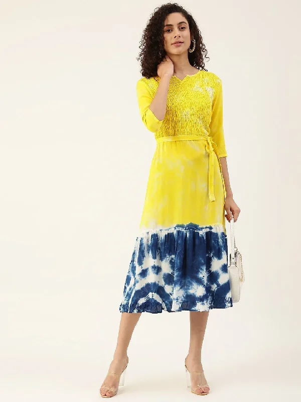 yellow-navy-blue-dyed-a-line-midi-dress-with-tie-up-belt